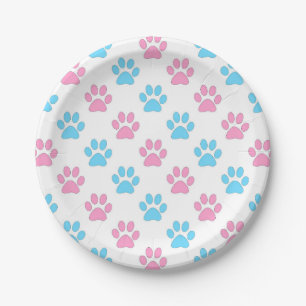 Tatzenmuster des rosa und blauen Babys Pappteller