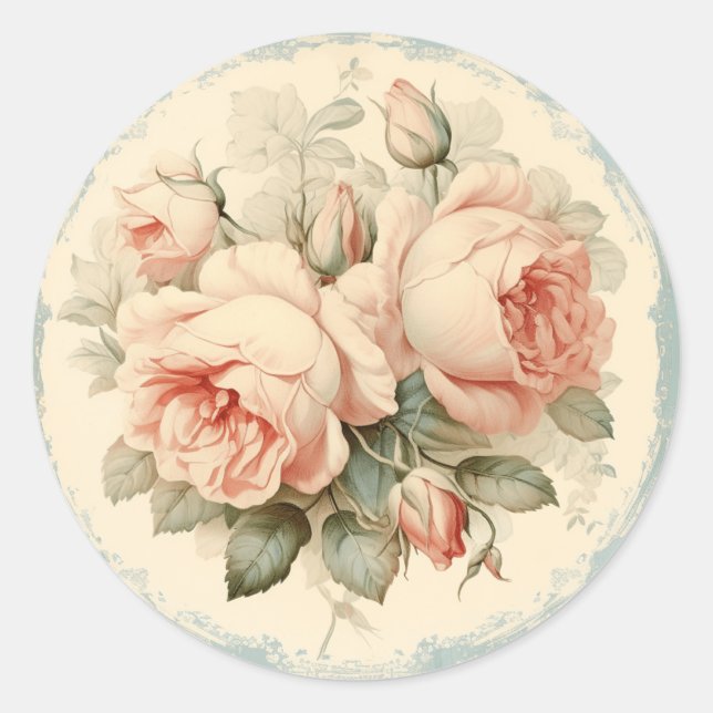 Tatzerische Romantik, Peach-Shabby Chic Runder Aufkleber (Vorderseite)