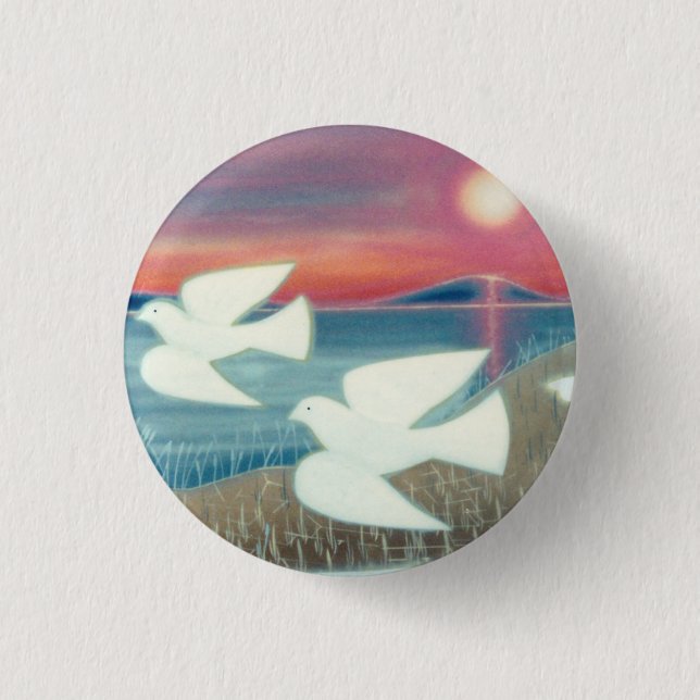 Täubchen fliegende Landschaftsszene Button (Vorderseite)
