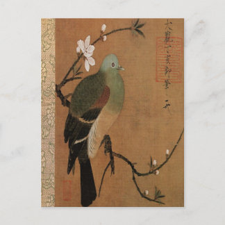 Taube auf dem Pfirsich-Baum-Vintagen japanischen Postkarte