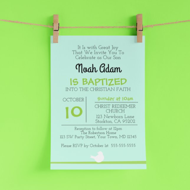 Taube auf Zweig Blauer Taufen Einladung (Von Creator hochgeladen)