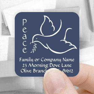 Taube "Bird of Peace" Navy Blau Adressetiketten zu Quadratischer Aufkleber