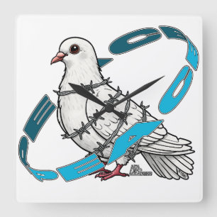 Taube des Friedens in Barbed Wire Embrace Quadratische Wanduhr