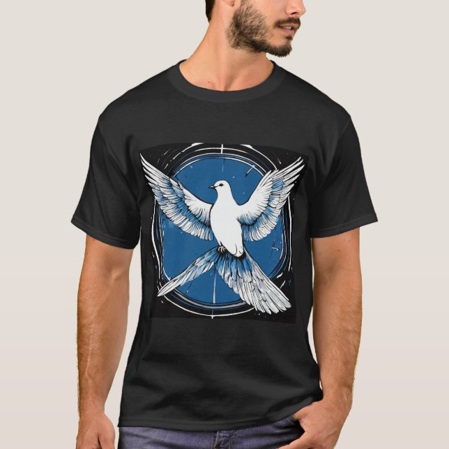 Taube des Friedens, Schwarz-weiß blau T-Shirt (Vorderseite)