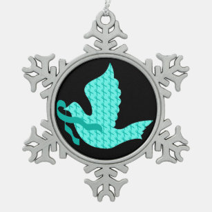Taube des Hoffnungs-aquamarinen Bandes - Schneeflocken Zinn-Ornament