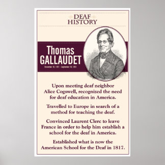 Taube Geschichte. Thomas Gallaudet. Poster