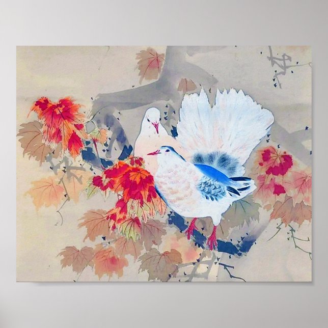 Taube im Herbst Leaves, Watanabe Seitei Poster (Vorne)