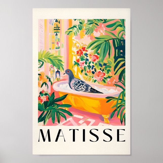 Taube in Badewanne Poster, schönes Bad, Wand an Wa Poster (Vorne)