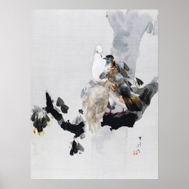 Taube in einem Baum, Watanabe Seitei Poster (Vorne)