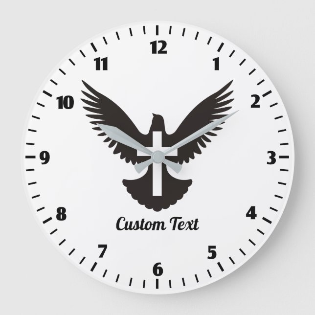 Taube mit Cross Large Clock Große Wanduhr (Vorderseite)