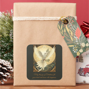 Taube mit Olivenzweig Weihnachtsdesign Quadratischer Aufkleber