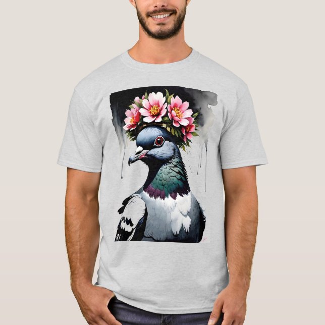 Taube mit rosa Blumenkrone T-Shirt (Vorderseite)