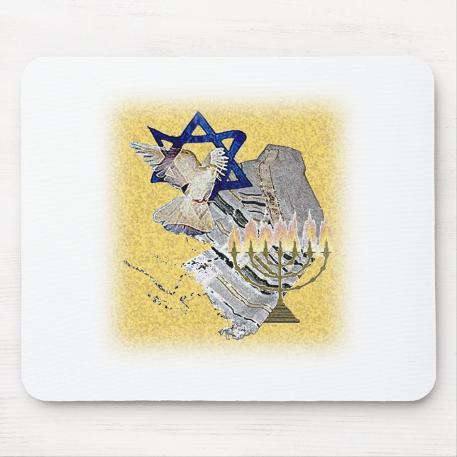Taube Tallit Menorah mit Hintergrund Mousepad (Vorne)