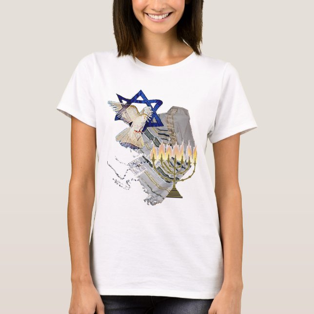 Taube, Tallit u. Menorah B T-Shirt (Vorderseite)