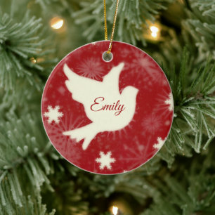 Taube und Schneeflocken personalisiert Keramik Ornament