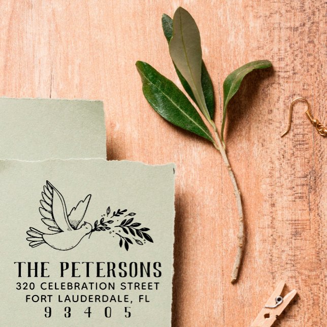 Taube und Zweigstelle Zeichnend Rücksendeadresse f Gummistempel (Von Creator hochgeladen)