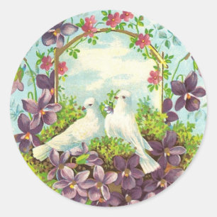 Tauben & Blumen Runder Aufkleber
