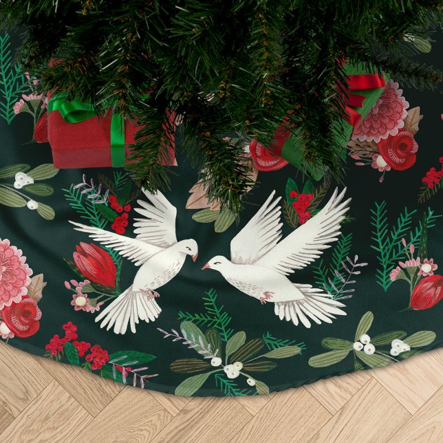 Tauben Blumengrün Polyester Weihnachtsbaumdecke (Von Creator hochgeladen)