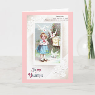 Tauben, Briefkastenu. MädchenVintager Valentine Feiertagskarte