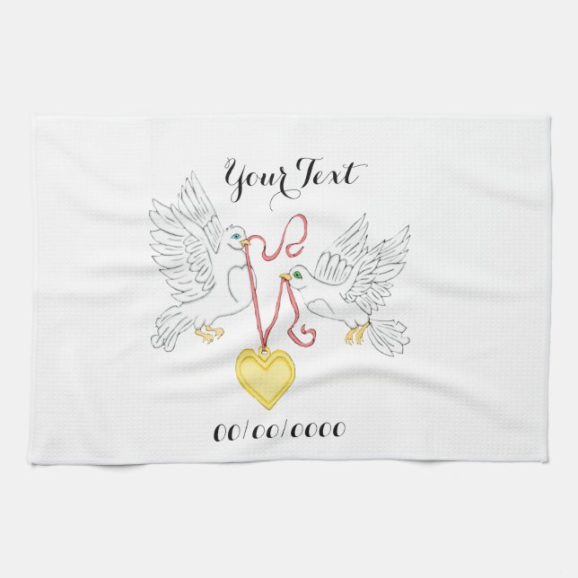Tauben der Liebe Geschirrtuch (Horizontal)