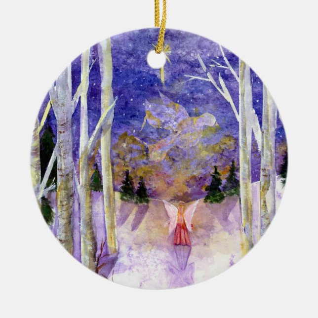 Tauben-Engels-Birken-Wald Keramik Ornament (Vorne)