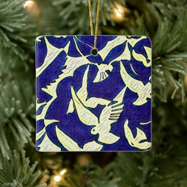 Tauben im Flug Keramikornament (Baum)