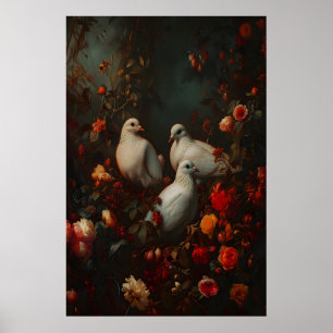 Tauben im Garten Dunkle Akademie, Dunkle Botanisch Poster