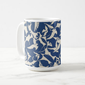 Tauben im Vintagen Vogeldesign in Weiß und Blau Kaffeetasse