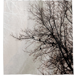 Tauben in Silhouette Tree Neutral Mosaik Duschvorhang