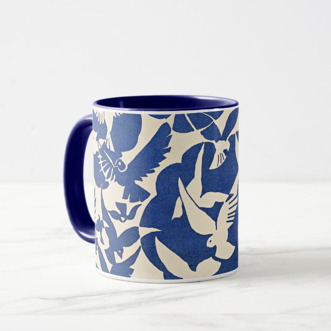 Tauben in Weiß und Blau Tasse (Vorderseite Links)