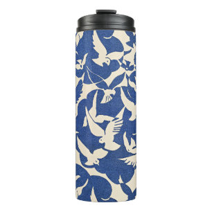 Tauben in Weiß und Blau Thermosbecher