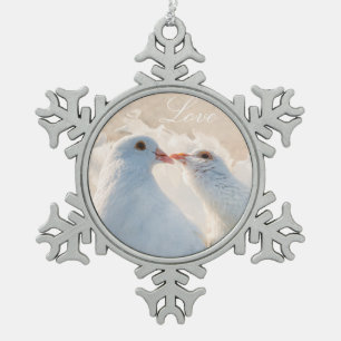 Tauben küssen - Liebe Schneeflocken Zinn-Ornament