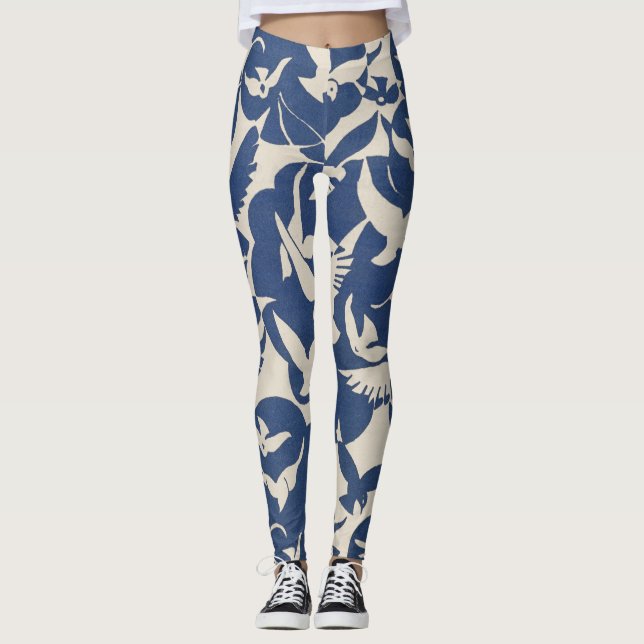 Tauben mit weißem und blauem Muster Legierung Leggings (Vorderseite)