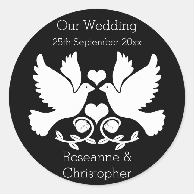 Tauben Schwarz-Weiß-Hochzeit Runder Aufkleber (Vorderseite)