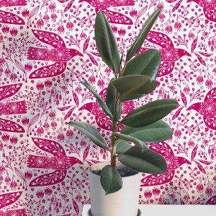 Tauben und Blume Magenta Rosa und Weiße Vogelkunst Tapete