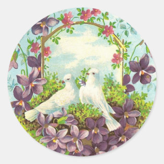 Tauben und Blume Runder Aufkleber
