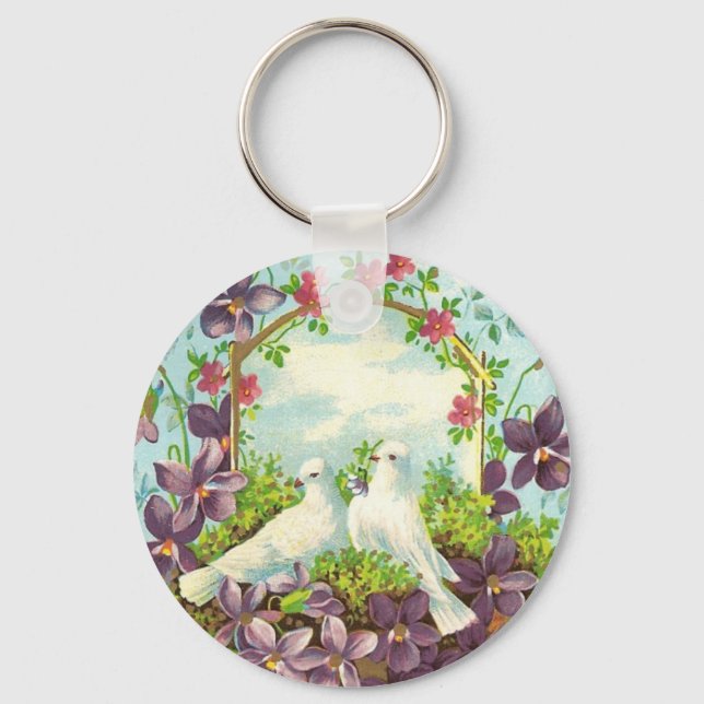 Tauben und Blume Schlüsselanhänger (Vorderseite)