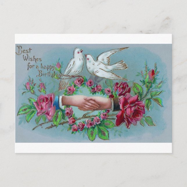 Tauben und Handshake zum Geburtstag Postkarte (Vorderseite)