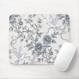 Tauben und Pfingstrosen mit Bändern Mousepad