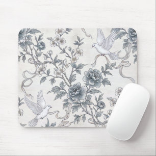 Tauben und Pfingstrosen mit Bändern Mousepad