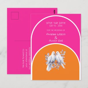 Tauben und Ringe Heiß rosa und Mandarine Arkiert Postkarte
