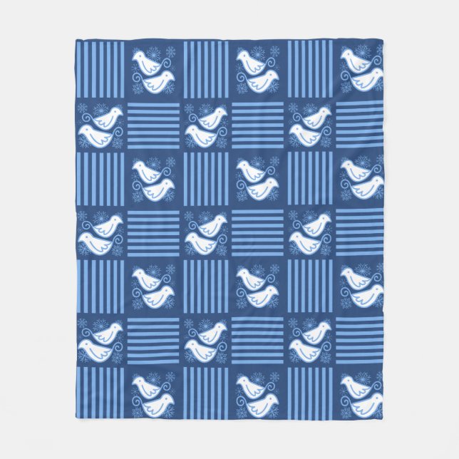 Tauben und Schnee Winter Blue Fleece Blanket (Vorderseite)
