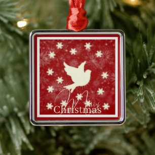 Tauben und Schneeflocken Ornament Aus Metall