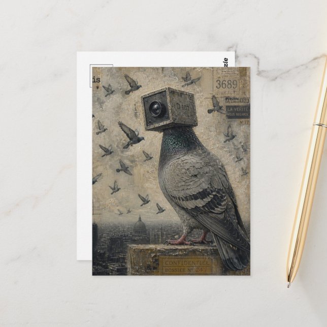 Tauben Vogel Kamera Collage Postkarte (Vorderseite/Rückseite Beispiel)
