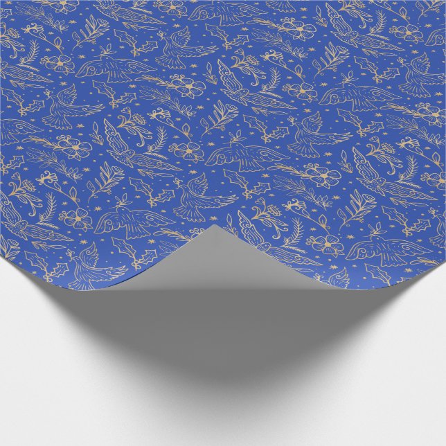 Tauben von Peace Royal Blue Shimmer Gold Foil Flor Geschenkpapier (Ecke)