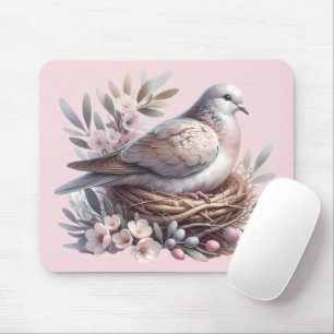 Taubennest in Rosa mit Blumen und Olivenzweigen Mousepad