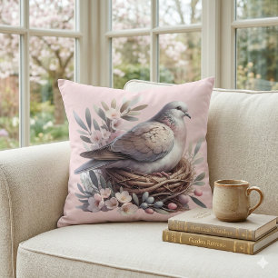 Taubennest mit Blume und Olivenzweigen Kissen
