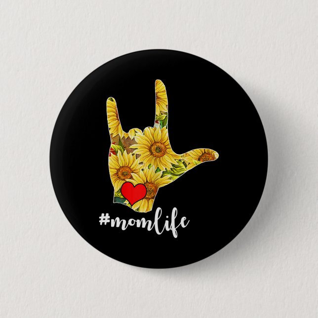 Taubheit ASL Gebärdensprache Sonnenblume I Liebe Button (Vorderseite)