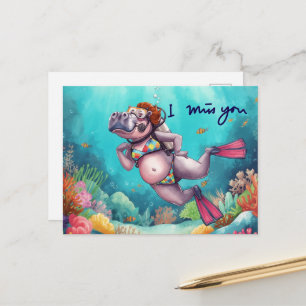 Tauch-Hippopotamus unter Wasser Ich vermisse dich  Postkarte