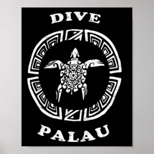 Tauch Palau Vintage Retro Tril Schildkröte Urlaub Poster